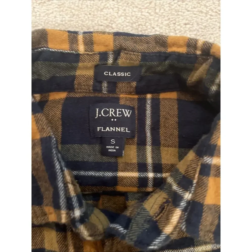 J. Crew Mens Flannel Shirt Blue/Brownish Orange Plaid Size Sm Classic Fit